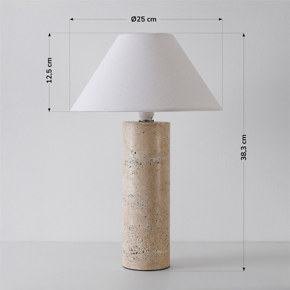 Japandi tafellamp Table met travertin optiek voet en linnen kap