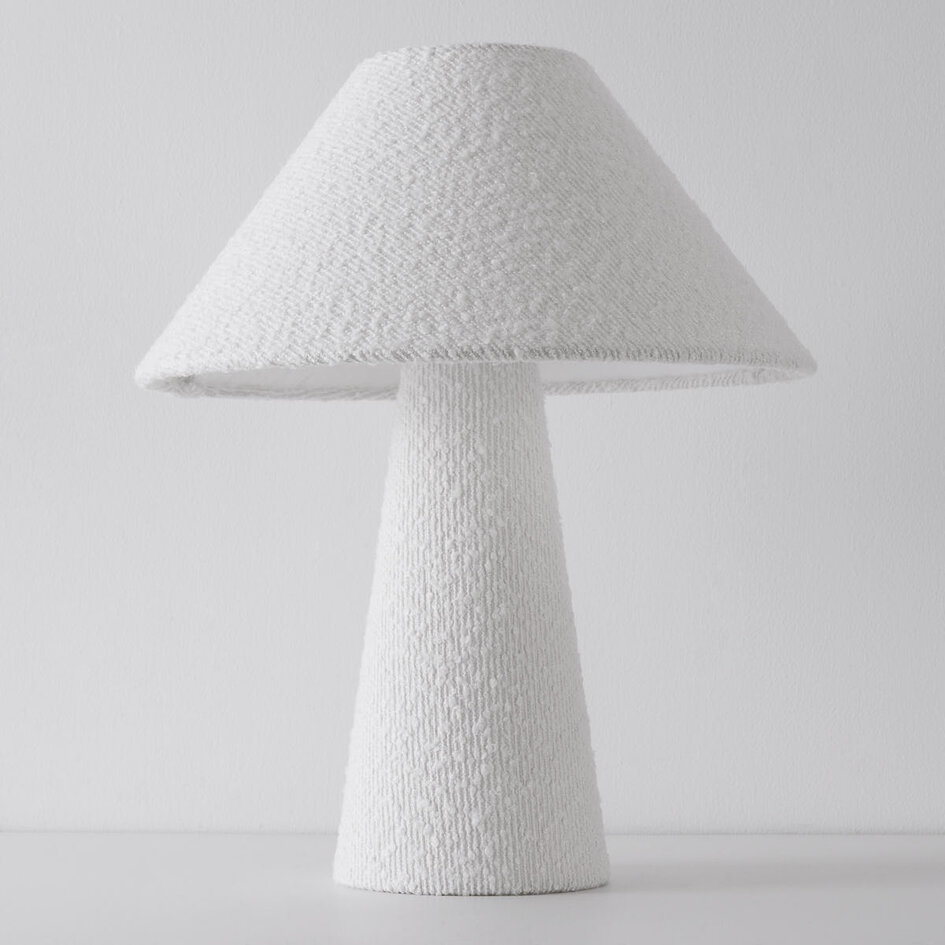 Linnen bouclé tafellamp Tisch - wit
