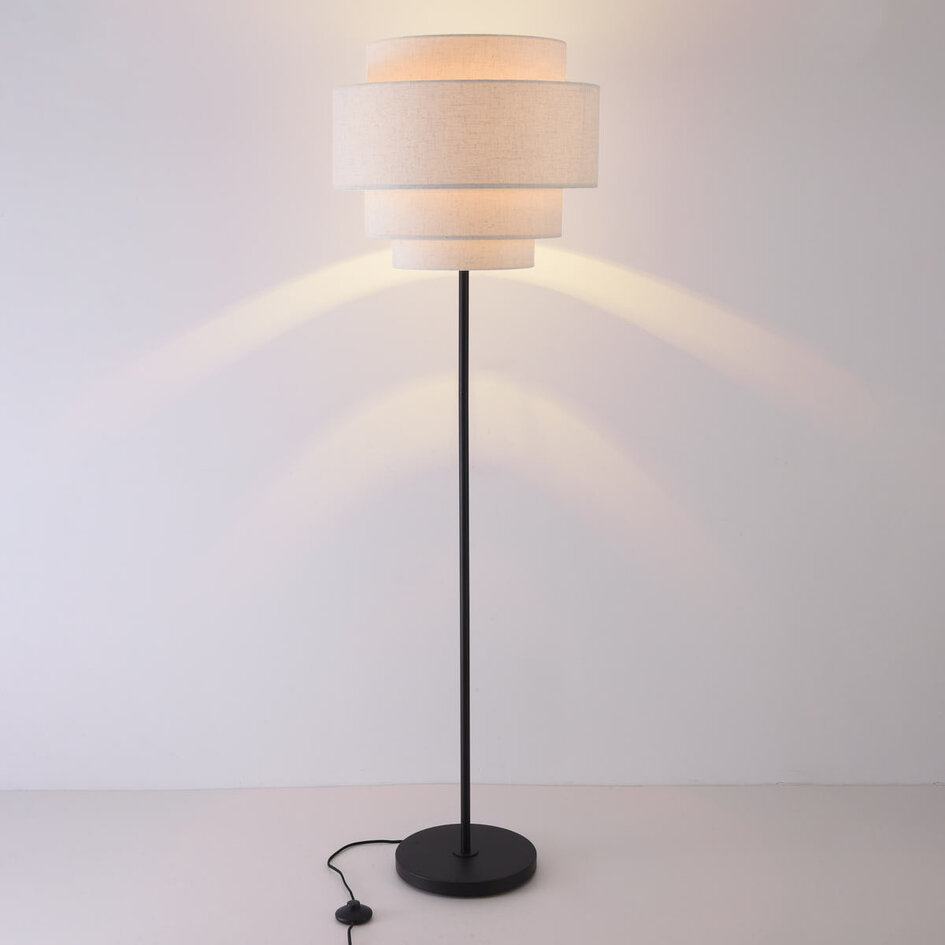 Moderne vloerlamp Zhuo zwart met linnen kap