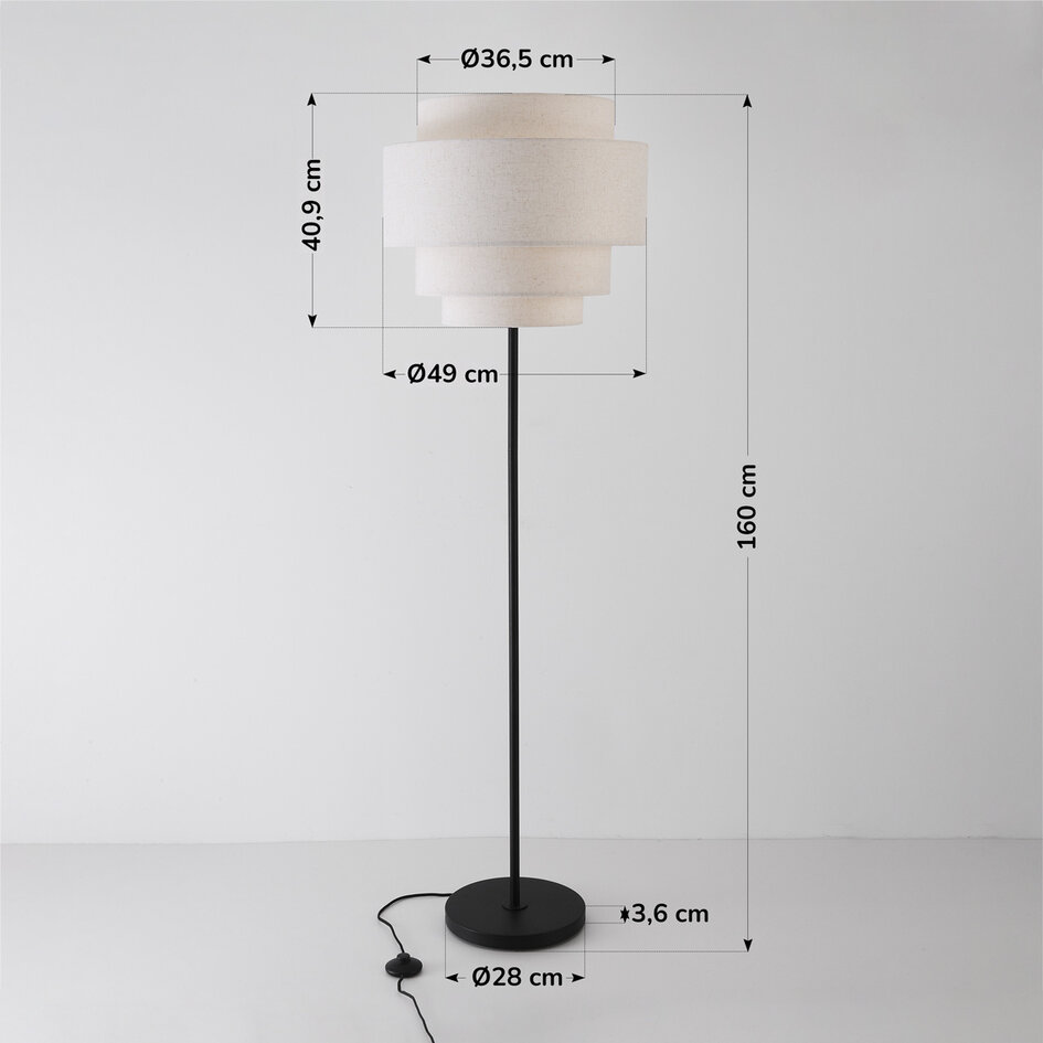 Moderne vloerlamp Zhuo zwart met linnen kap