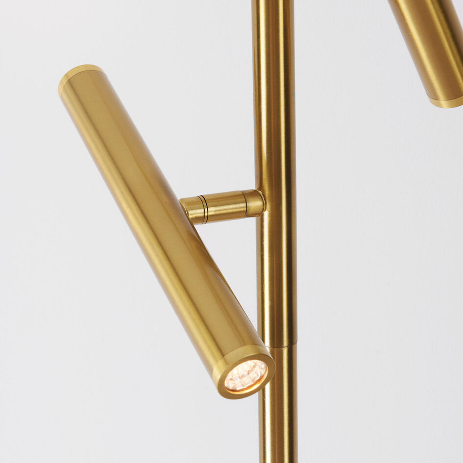 Luxe vloerlamp Zhan met drie draaibare spots, touch dimmer en up & down licht – goud