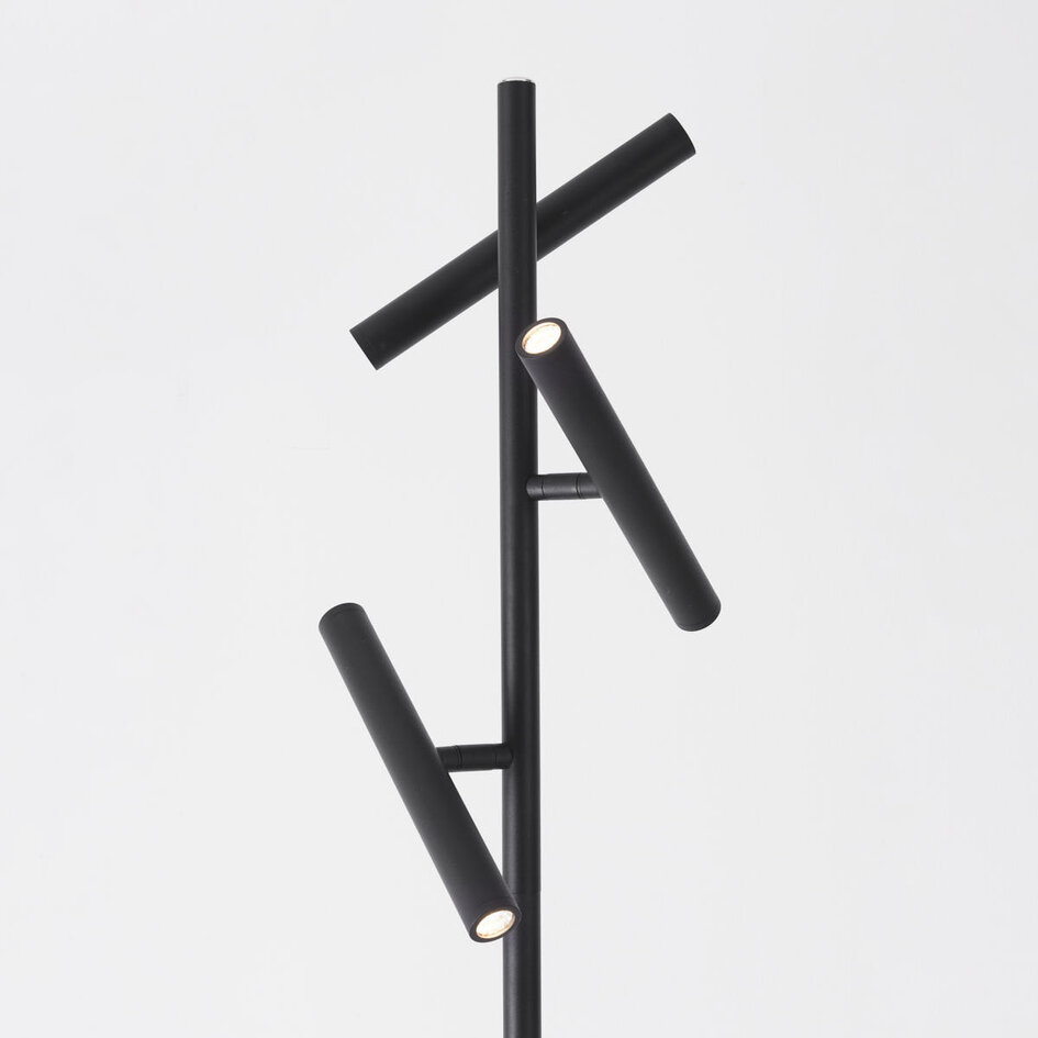 Vloerlamp Zhan in zwart met drie draaibare spots en touchdimmer