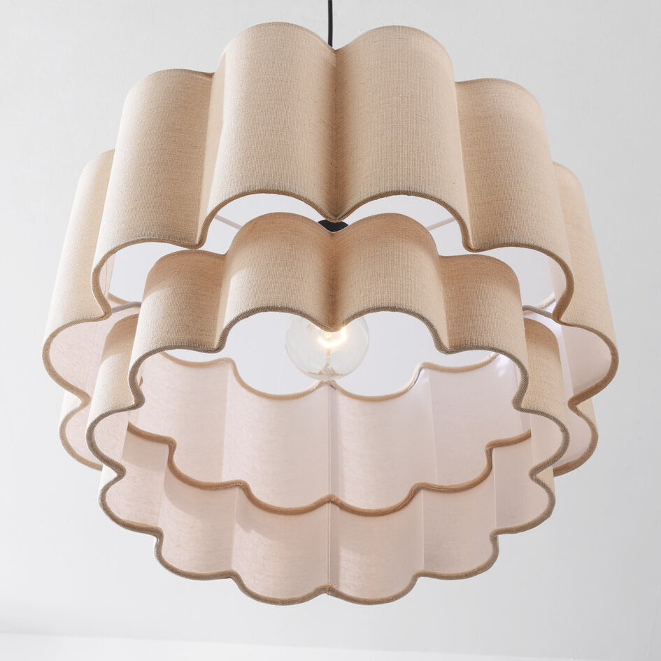 Japandi hanglamp Hona met 2-laags golvende linnen kap - beige