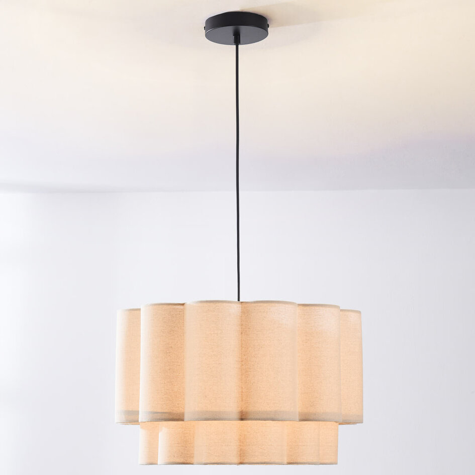 Japandi hanglamp Hona met 2-laags golvende linnen kap - beige