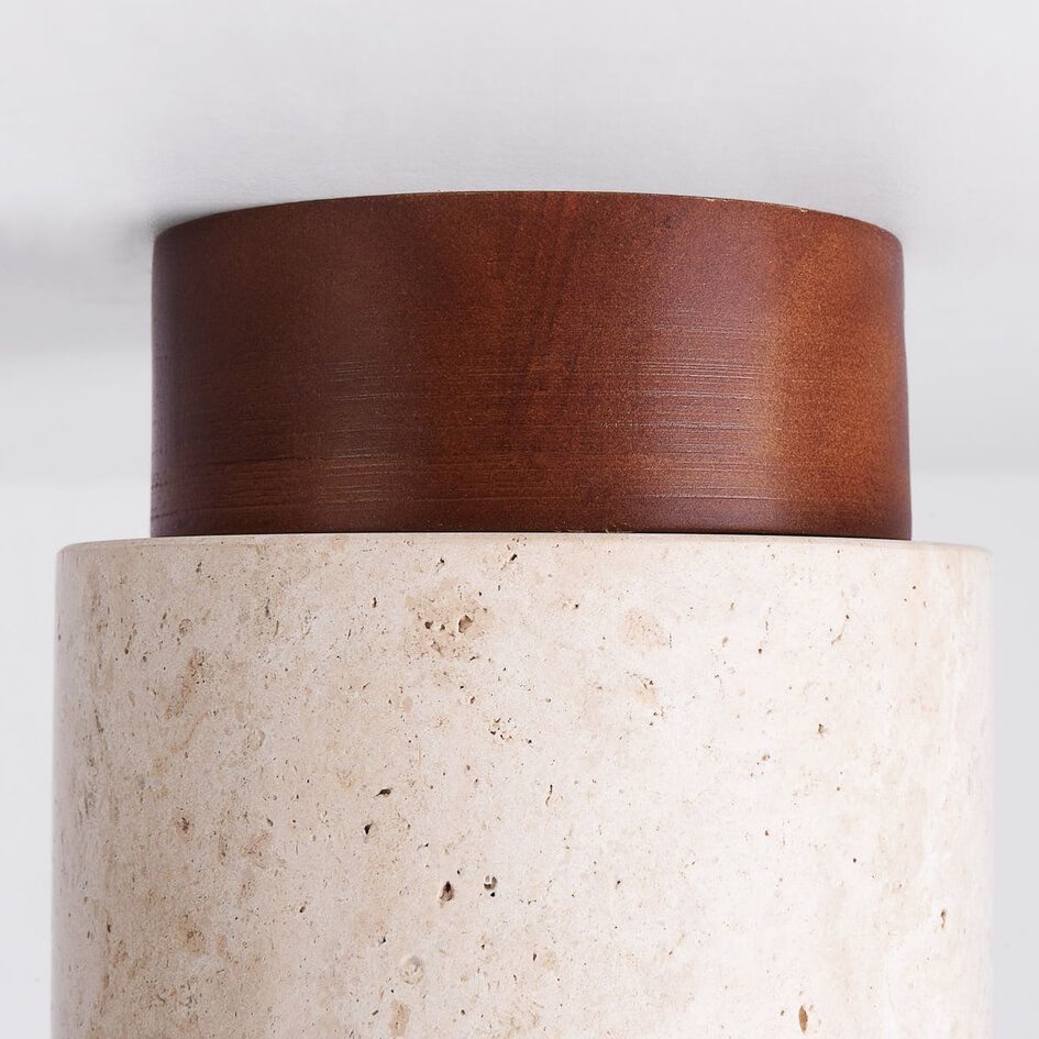 Plafondlamp Khada van travertin (natuursteen) en hout