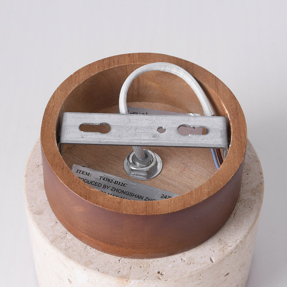 Plafondlamp Khada van travertin (natuursteen) en hout