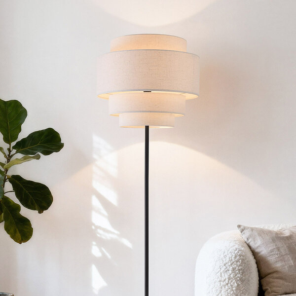 Moderne vloerlamp Zhuo zwart met linnen kap