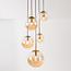 5-lichts hanglamp Marui met amber glazen bollen en gouden accenten