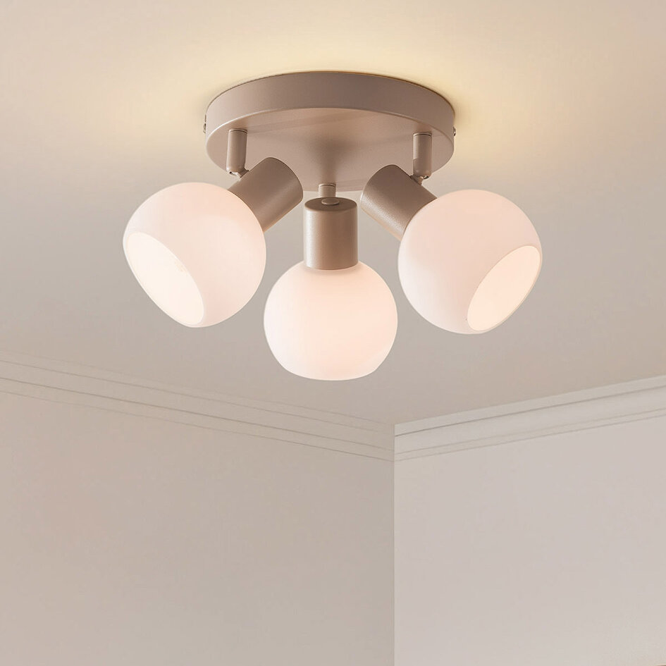 3-lichts draaibare plafondlamp Peri met melkwit glas - beige