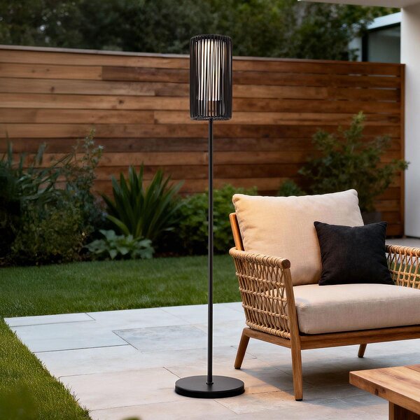 Solar staande lamp Chara met gevlochten design - zwart