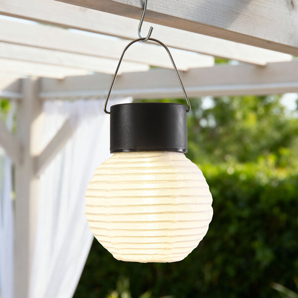 Solar lampion Soleni – hanglamp op zonne-energie van wit nylon