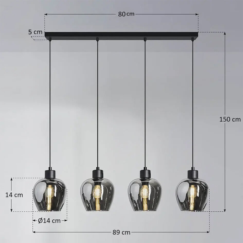 4-lichts hanglamp Sanford -smoke glas