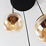 Hanglamp Marui met drie amber glazen bollen en gouden accenten