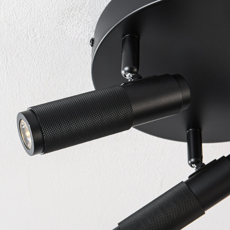 Industriële plafondlamp Axis met 3 draaibare spots in zwart