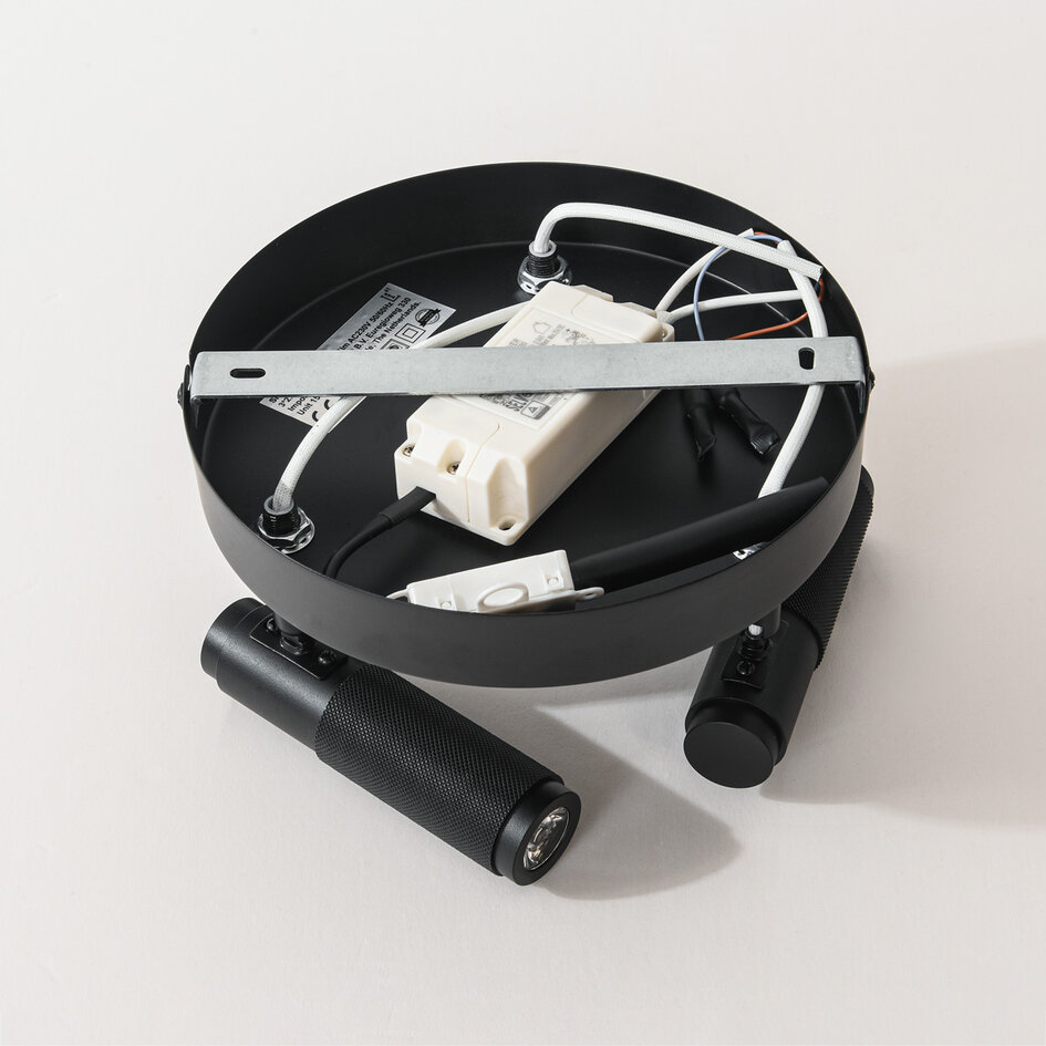 Industriële plafondlamp Axis met 3 draaibare spots in zwart
