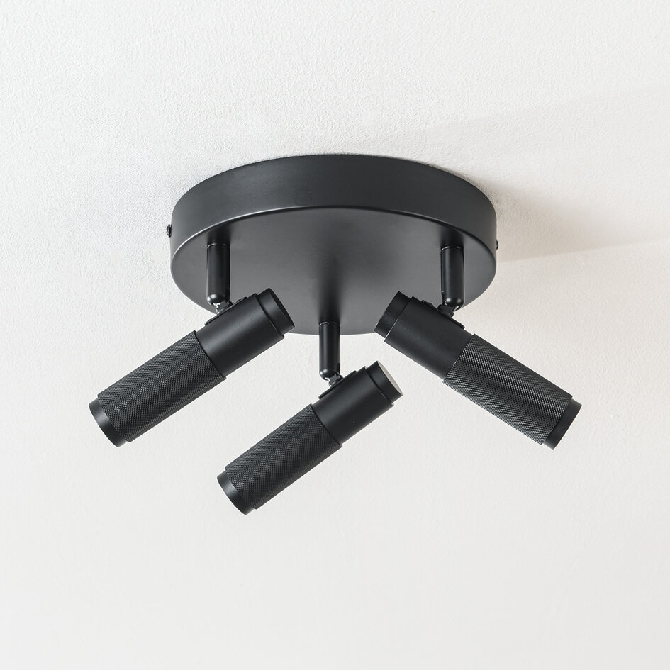 Industriële plafondlamp Axis met 3 draaibare spots in zwart