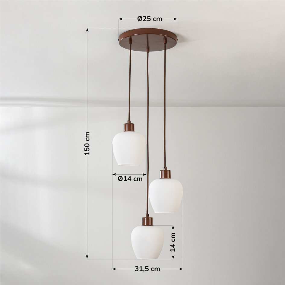 Moderne hanglamp Stockton - bruin met melkwit glas, 3-lichts