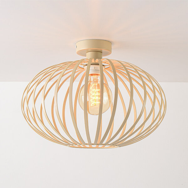 Plafondlamp Grata in beige met open metalen frame