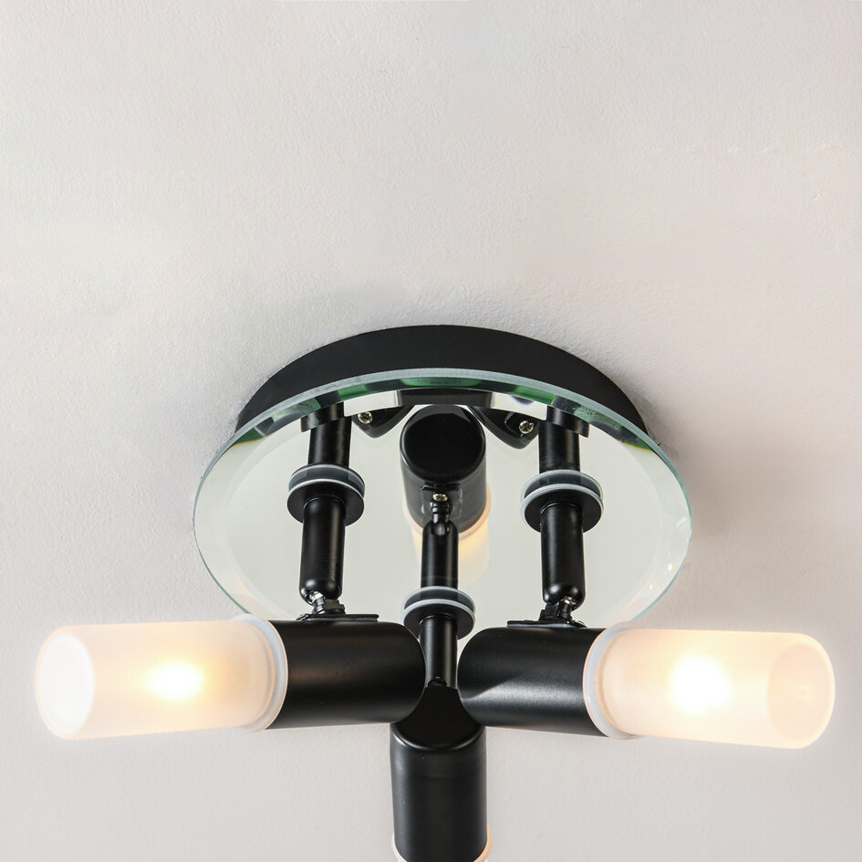 Plafondlamp Trion met 3 draaibare spots in zwart met matglazen diffusers