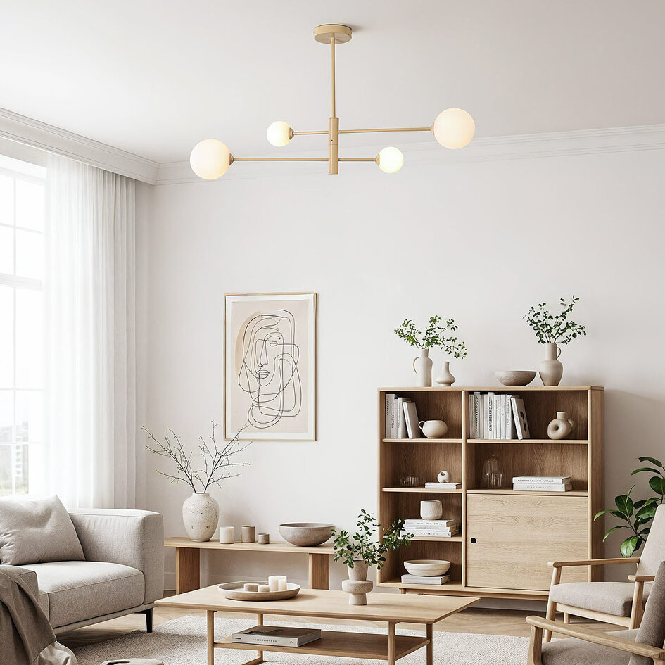 Beige plafondlamp Stiri 4-lichts met melkwit glas