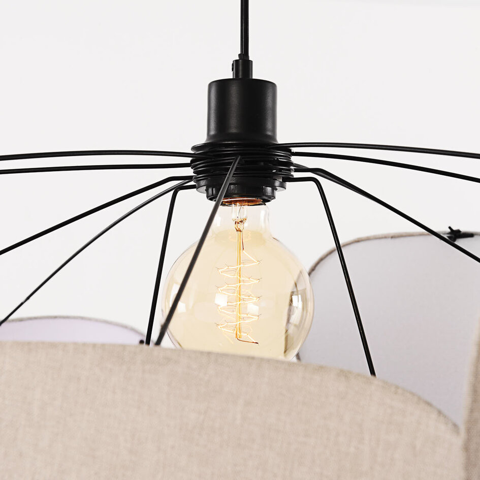 Hanglamp Zandor – naturel linnen kappen in zachte, lichte tinten