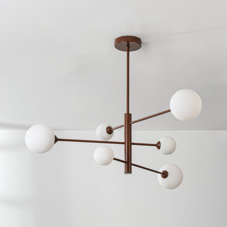 Design plafondlamp Sest bruin met melkwit glas - 6-lichts