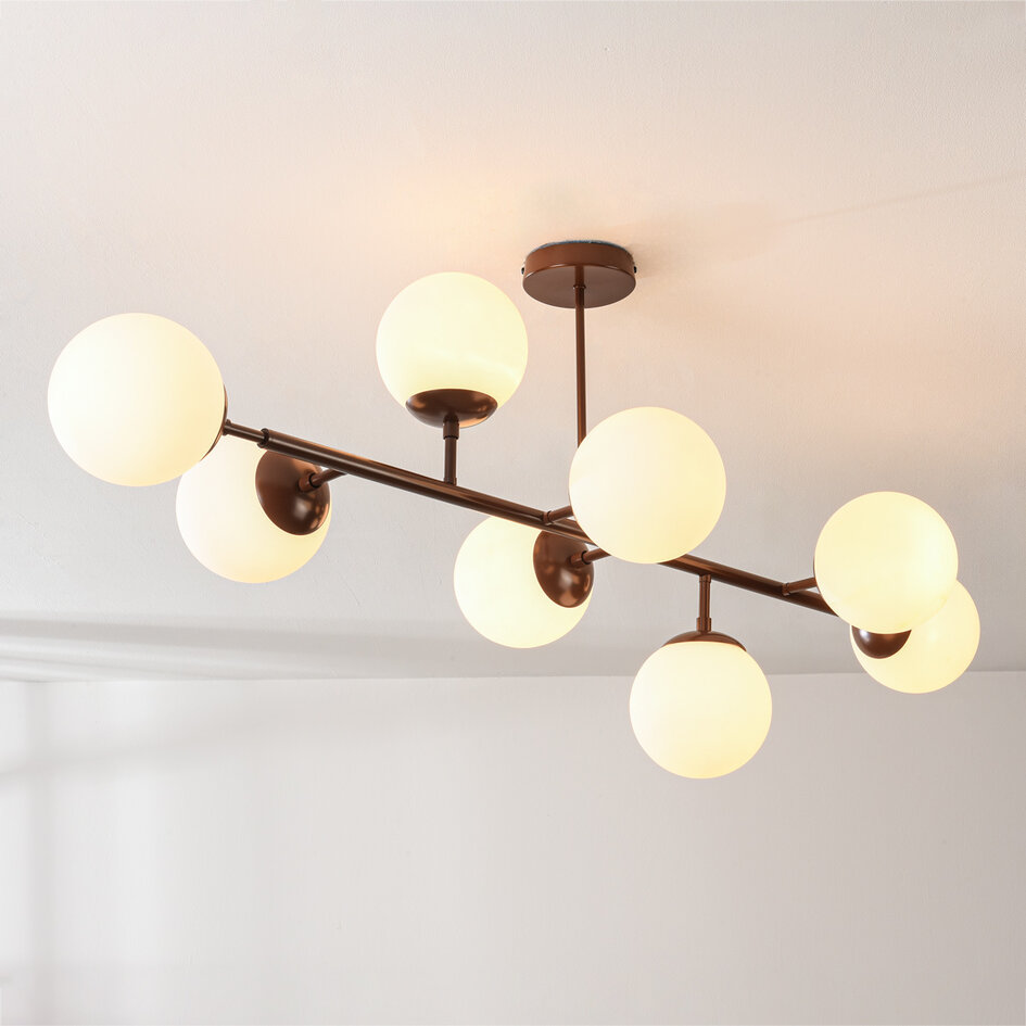 8-lichts plafondlamp Osem - bruin met melkwit glas