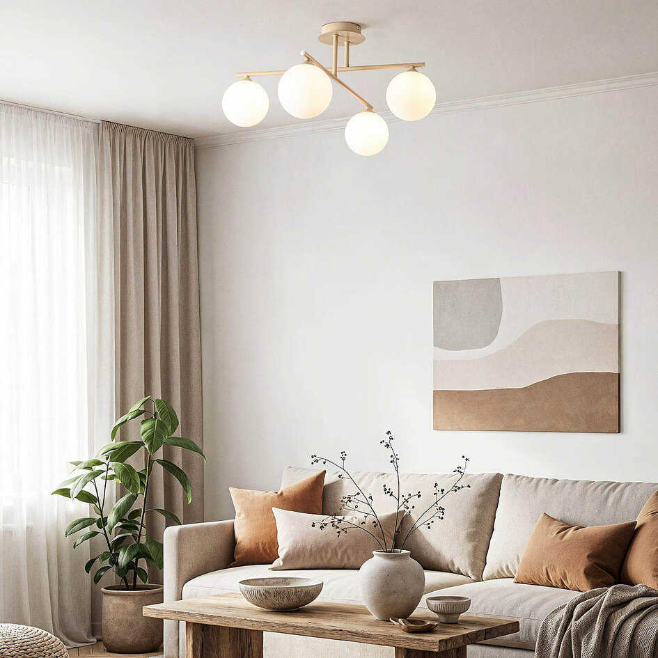 Moderne draaibare plafondlamp Nymo beige met melkwit glas, 4-lichts