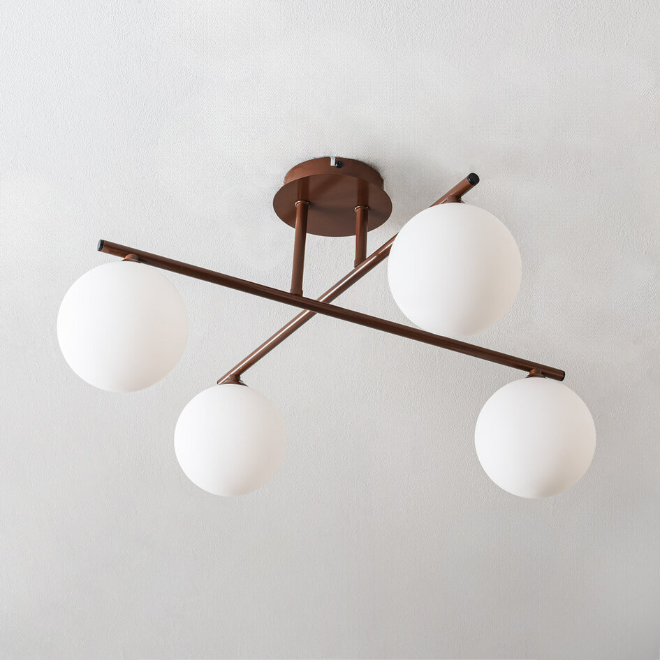 Moderne draaibare plafondlamp Nymo bruin met melkwit glas, 4-lichts