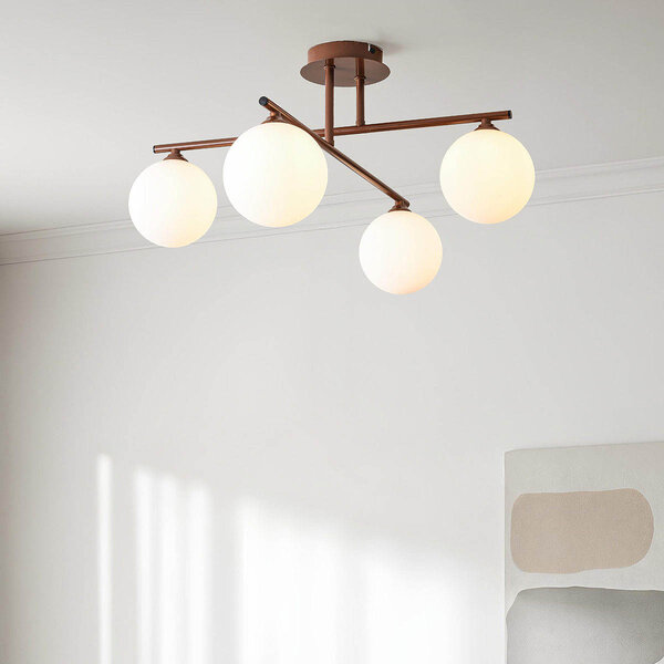 Moderne draaibare plafondlamp Nymo bruin met melkwit glas, 4-lichts