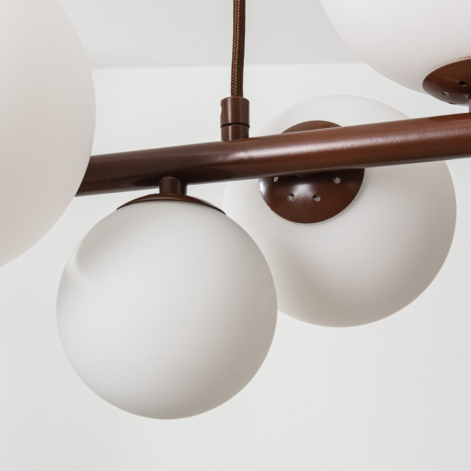 Design hanglamp Deka bruin met melkwit glas, 10-lichts