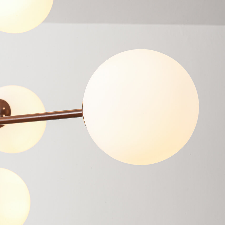 Plafondlamp Oito bruin met melkwit glas en draaibaar,  8-lichts