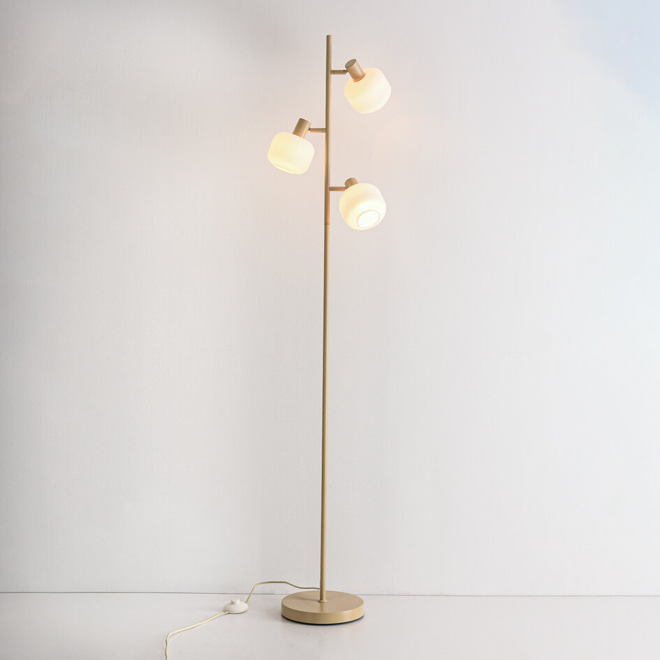 Staande lamp Jesse beige met melkwit glas, 3-lichts