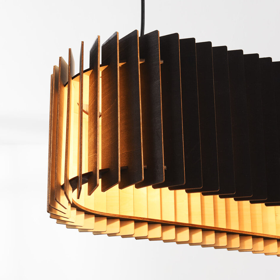 Zwarte houten hanglamp Hema met natuurlijke binnenkant – 3-lichts