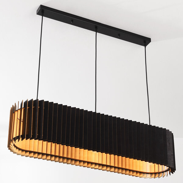 Zwarte houten hanglamp Hema met natuurlijke binnenkant – 3-lichts