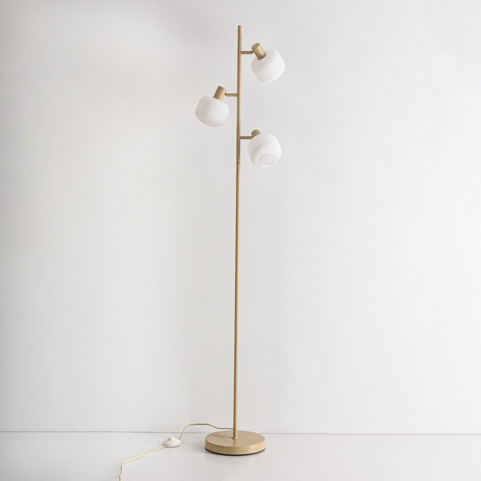 Staande lamp Jesse beige met melkwit glas, 3-lichts