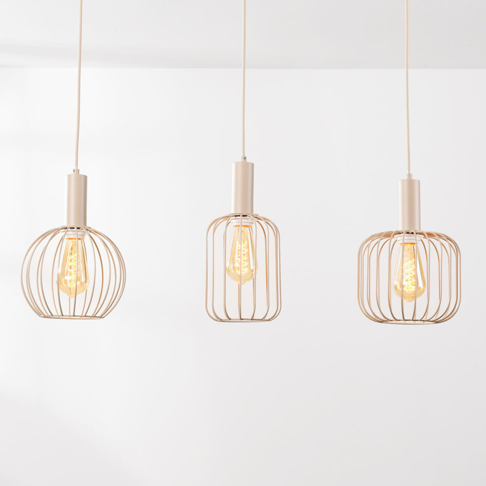 3-lichts hanglamp Nudee met beige metalen kappen