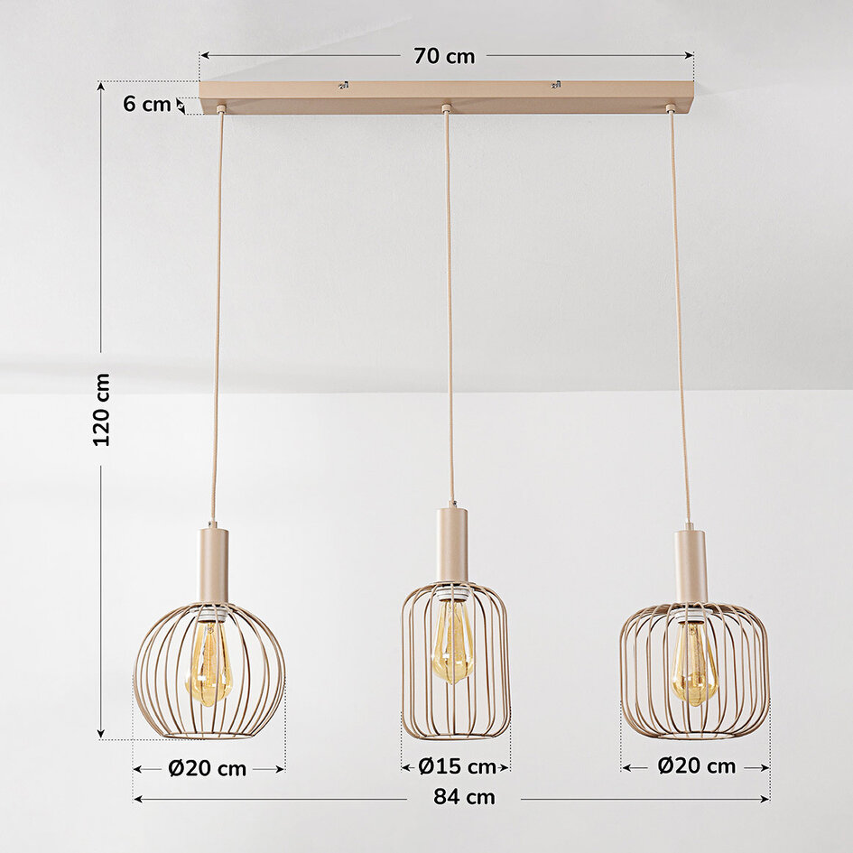 3-lichts hanglamp Nudee met beige metalen kappen