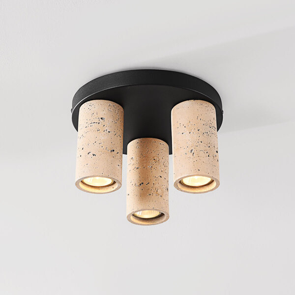 Plafondlamp Cova met drie spots in warme travertinlook