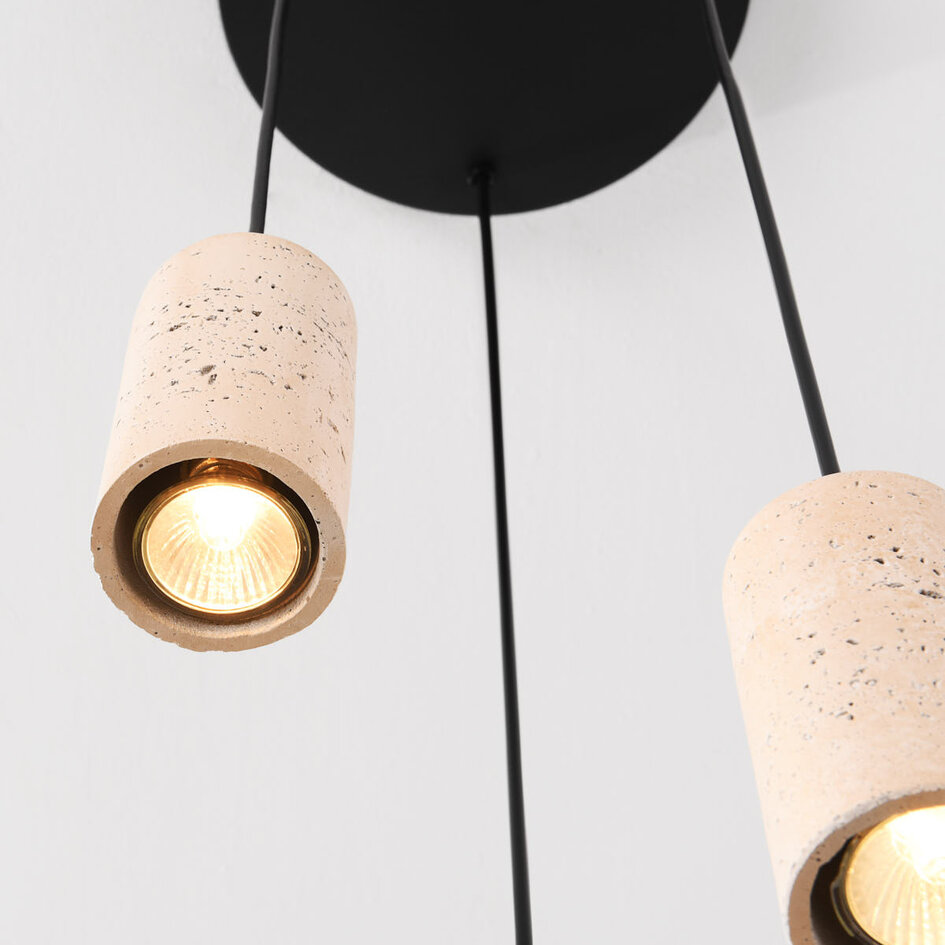 3-lichts hanglamp Velea met spots in warme travertinlook
