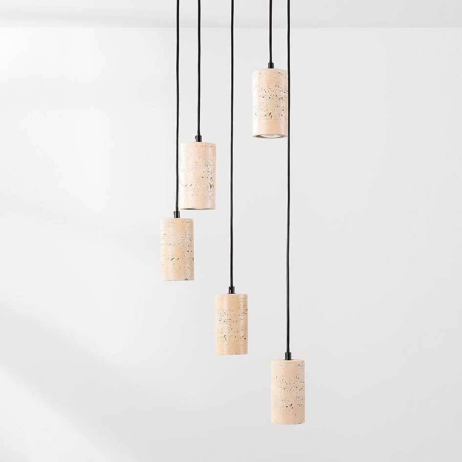 Hanglamp Velin met vijf spots in warme travertinlook