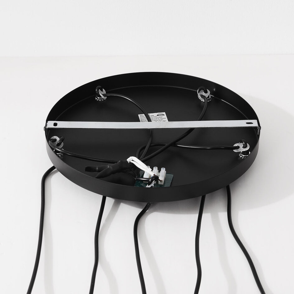 5-lichts design hanglamp Imme met grijsblauw smoke-, groen- en koperglas