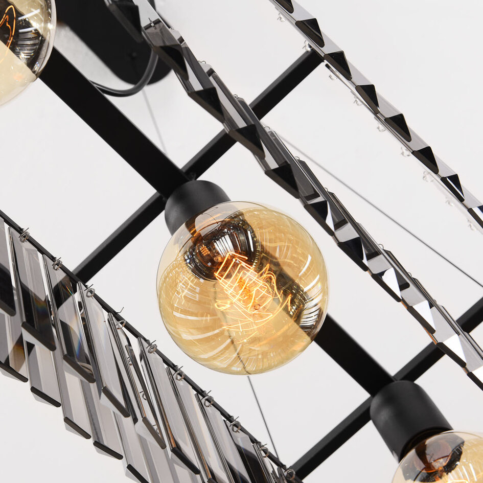 3-lichts luxe hanglamp Kristo met smoke kristalglas