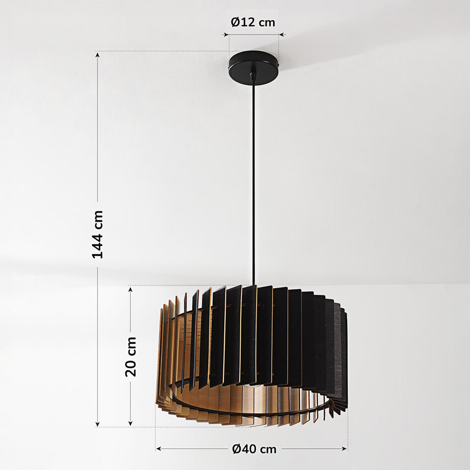 Hanglamp Vyra van zwart hout met natuurlijke binnenkant