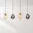 4-lichts hanglamp Delia met smoke- en licht amber glas en gouden accenten