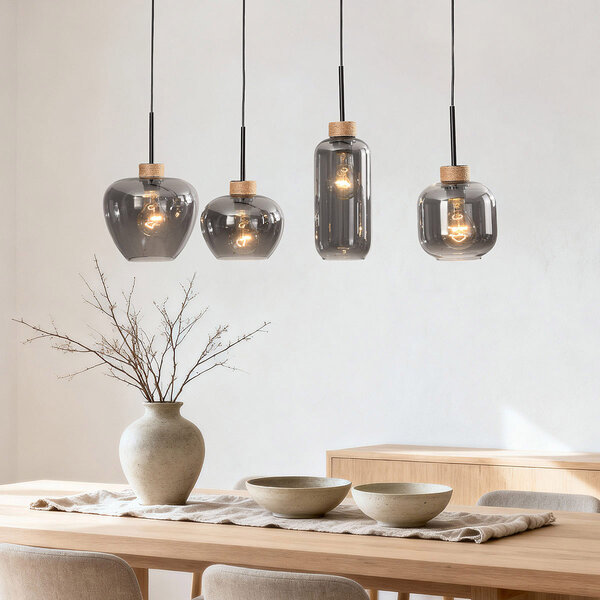 Moderne hanglamp Astra met smoke glas en touw accenten - 4-lichts