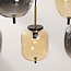 6-lichts hanglamp Phora met smoke- en licht amber glas en gouden accenten