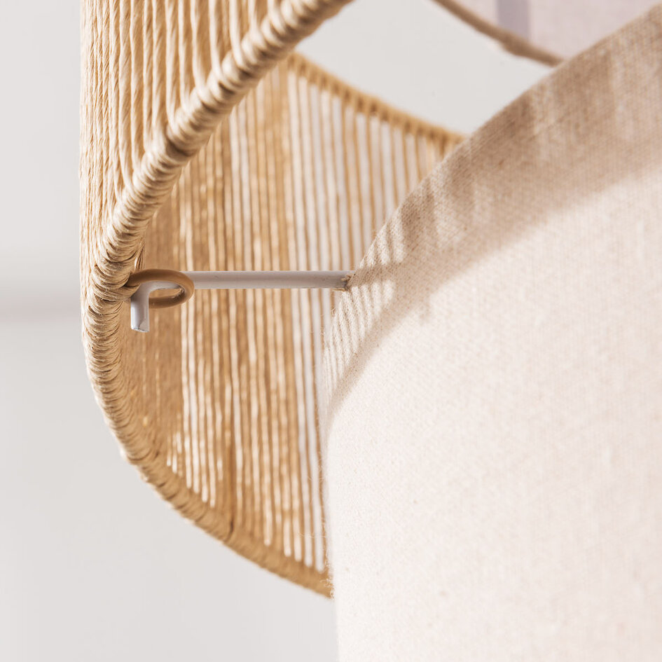 Boho hanglamp Nyra - beige textiel met gevlochten koord