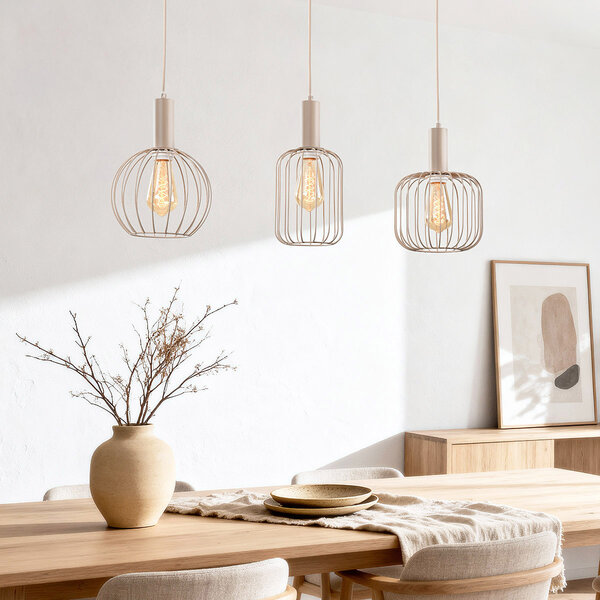 3-lichts hanglamp Nudee met beige metalen kappen
