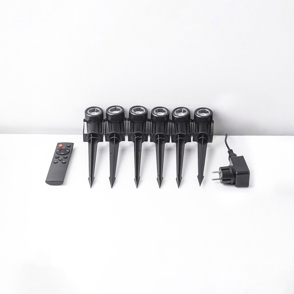 Set van 6 kantelbare tuinspots met afstandsbediening – zwart met dimbare LEDs